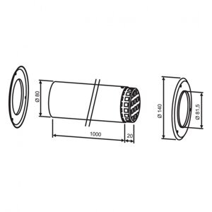Bosch AZ 413 / Подовжувач для забору повітря ззовні 1000 мм, 80 мм ((старий арт. 7716050089))