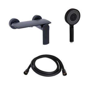 Комплект Qtap Slavonice Black Matt: Змішувач QTROB4060102B + Шланг QTHADPVCSQ160B + Лійка QTRUC125BLM45951