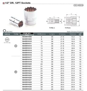 Головка 12-гранная 1/2 "9мм toptul BAEB1609