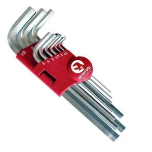 Набір Г-образних шестигранних ключів з кулястим наконечником 9 од., 1.5-10 мм, Cr-V, 55 Intertool HT-0603