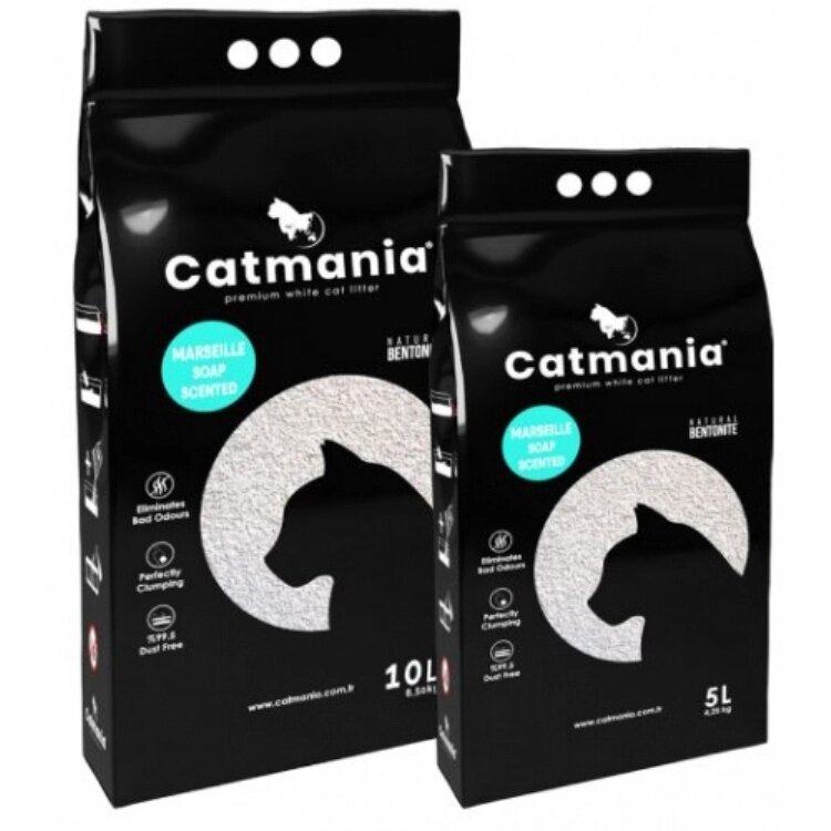 Бентонітовий комкуючийся наповнювач Catmania для котів з запахом марсельського мила, бірюзові гранули 10 від компанії MY PET - фото 1