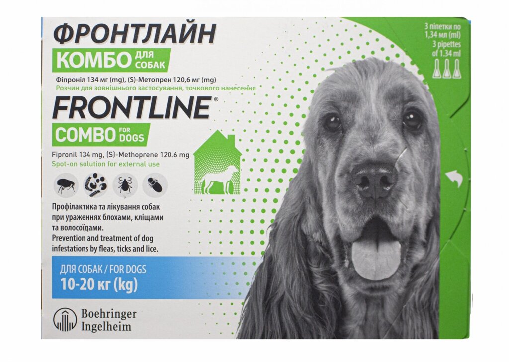 Фронтлайн Комбо (Frontline Combo) краплі на холку для собак 10-20 кг М, 3 піпетки від компанії MY PET - фото 1