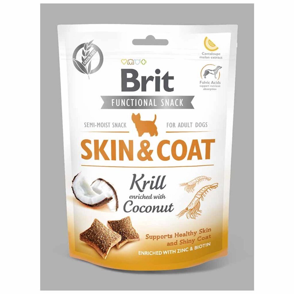 Функціональні ласощі для собак Brit Care Skin & Coat Krill криль з кокосом 150 г від компанії MY PET - фото 1