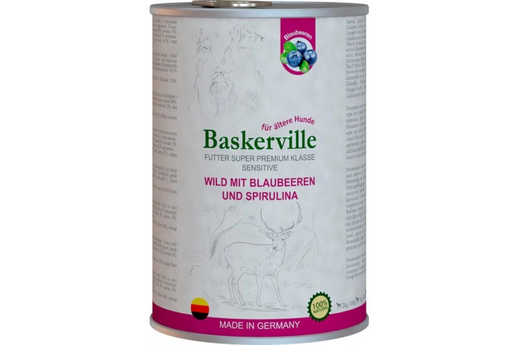 Консерви Baskerville Sensitive Wild Mit Blaubeeren und Spirulina для собак, оленина з чорницею і спіруліна 800г від компанії MY PET - фото 1