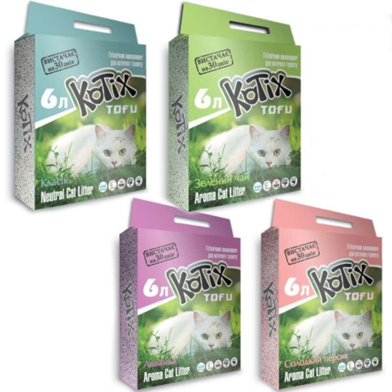 Kotix Tofu Гранульований грудкуючий наповнювач 6л без аромату від компанії MY PET - фото 1