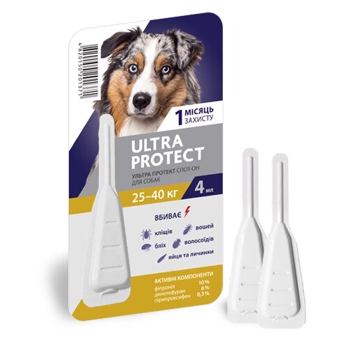 Краплі на холку від бліх і кліщів Ultra Protect для собак вагою 25-40кг від компанії MY PET - фото 1