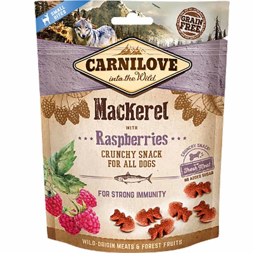 Ласощі для собак Carnilove Dog Mackerel with Raspberries Crunchy Snack скумбрія, малина 200 г для імунітету від компанії MY PET - фото 1