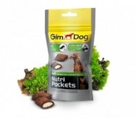Ласощі GimDog Nutri Pockets Shiny - хрусткі подушечки для здорової і блискучої вовни собак від компанії MY PET - фото 1