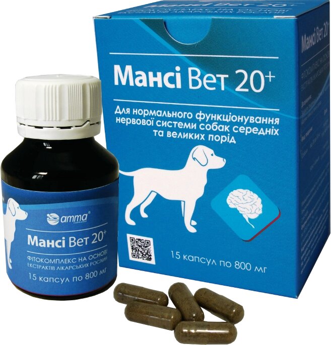 Мансі Вет 20+ для нормального функціонування нервової системи собак середніх і великих порід 15 капсул від компанії MY PET - фото 1