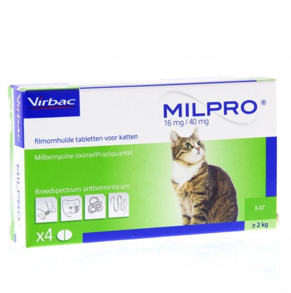 Мілпро 16 мг / 40 мг для котів від 2 кг до 8 кг, 4 таб Milpro від компанії MY PET - фото 1