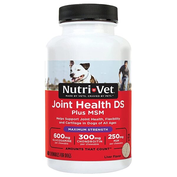 Nutri-Vet Joint Health DS Plus MSM Maximum Strength жувальні таблетки з глюкозаміном, хондроїтином, МСМ для собак 60таб. від компанії MY PET - фото 1
