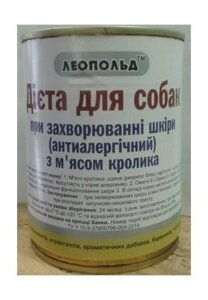 ЛЕОПОЛЬД консерви для собак дієта при захворюванні шкіри (антиалергічну) з кроликом для собак 360г * 8