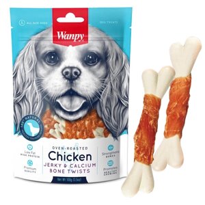 Wanpy Chicken Jerky & Calcium Bone Twists ласощі для собак курка, кальцій