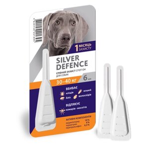 Краплі на холку від бліх, кліщів і комарів Silver Defence для собак вагою 30-40кг