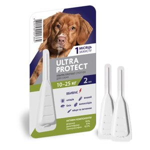 Краплі на холку від бліх і кліщів Ultra Protect для собак вагою 10-25кг