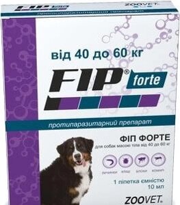 Краплі від бліх і кліщів ФІП форте Zoovet Fip Forte для собак 40-60 кг 10 мл