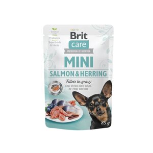 Корм Brit Care вологий для собак Брит Кеа Міні з філе лосося і оселедця в соусі 85г