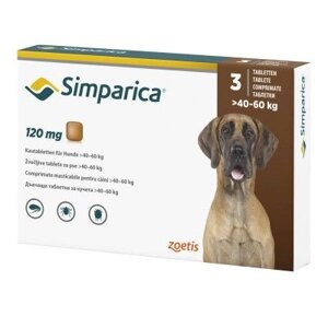 Simparica Сімпаріка таблетки від бліх і кліщів для собак 40-56кг 3шт