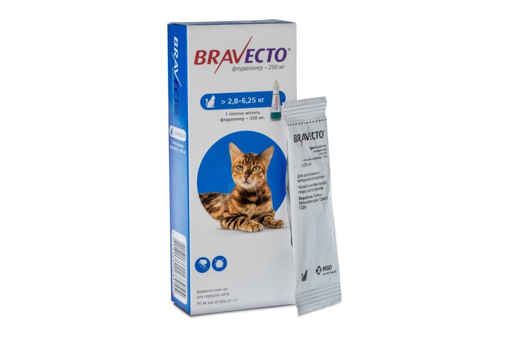 Бравекто Spot on M капли от блох и клещей для кошек 2,8-6,25 кг - Україна