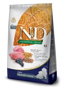 Низкозерновий корм для цуценят Farmina N & D Low Grain Dog Lamb and Blueberry Puppy Medium & Maxi