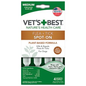 VET`S BEST Flea & Tick Drops Medium 4 Тубі для собак вагою від 7 до 18кг