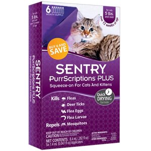 Sentry PurrScriptions Plus капли от блох и клещей для кошек, от 2,2кг, 6шт.