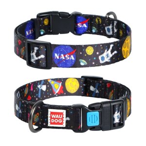 Нашийник Waudog Nylon з малюнком NASA, з QR паспортом 24-40 см 20 мм