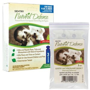 Sentry Natural Defense - біологічні краплі від бліх і кліщів Сентрі для собак і цуценят до 7кг
