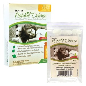 Sentry Natural Defense - біологічні краплі від бліх і кліщів Сентрі для собак і цуценят 7-18кг, 3шт.