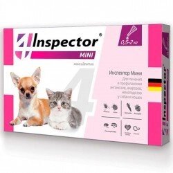 Інспектор міні, Inspector MINI - краплі від 14 зовнішніх і внутрішніх паразитів для собак і кішок вагою 0,5-2 кг