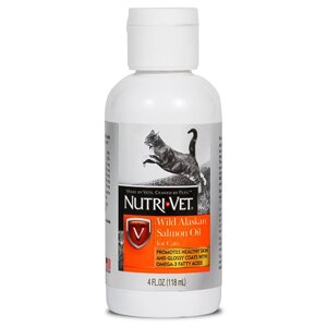 Nutri-Vet Salmon Oil НУТРИ-ВЕТ МАСЛО ДИКОГО ЛОСОСЯ витаминная добавка для шерсти кошек, жидкая, 118 мл