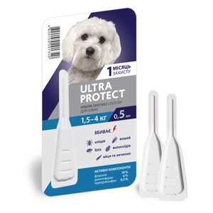 Краплі на холку від бліх і кліщів Ultra Protect для собак вагою 1,5-4кг