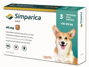 Simparica Сімпаріка таблетки від бліх і кліщів для собак 10-20кг 3шт