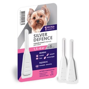 Краплі на холку від бліх, кліщів і комарів Silver Defence для собак вагою 1,5-4 кг