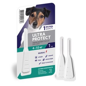 Краплі на холку від бліх і кліщів Ultra Protect для собак вагою 4-10кг