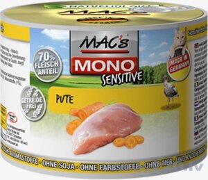 Консерви для кішок MAC "s Cat Mono Sensitive Turkey (100%) + Carrots / Індичка, морква