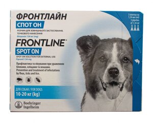 Фронтлайн спот-он (Frontline Spot-on) капли на холку для собак 10-20 кг М, 3 пипетки