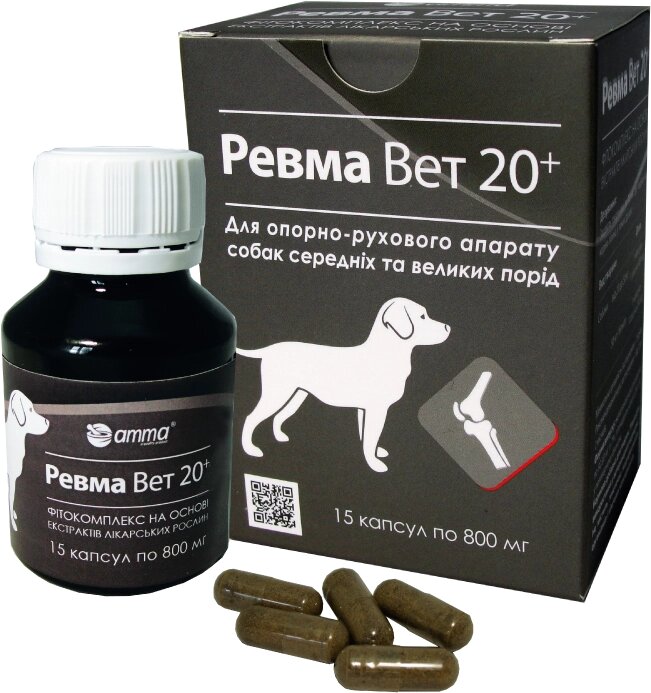 Ревма Вет 20+ для опорно-рухового апарату собак середніх і великих порід 15 капсул від компанії MY PET - фото 1