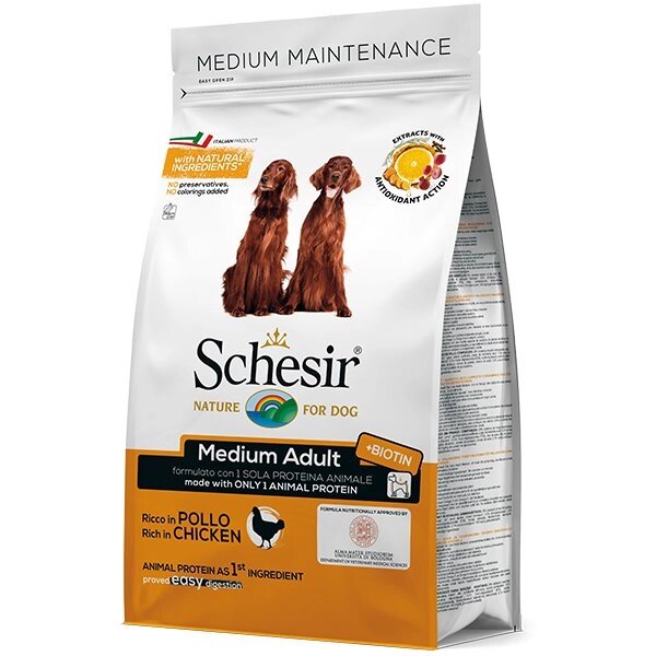 Schesir Dog Medium Adult Chicken Шезір сухий монопротеіновий корм для собак середніх порід курка 3 від компанії MY PET - фото 1
