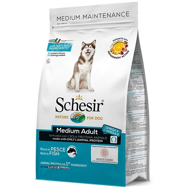 Schesir Dog Medium Adult Fish Шезір сухий монопротеіновий корм для собак середніх порід з рибою 3 від компанії MY PET - фото 1