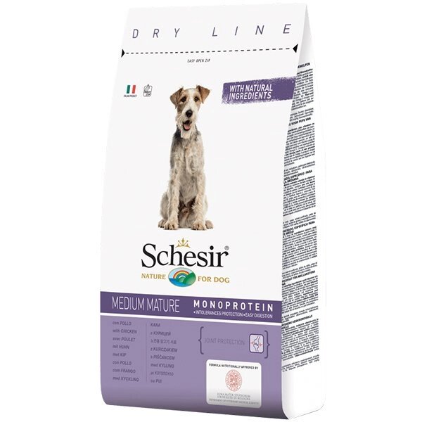 Schesir Dog Medium Mature Шезір сухий монопротеіновий корм для літніх або малоактивних собак середніх порід курка 3 від компанії MY PET - фото 1