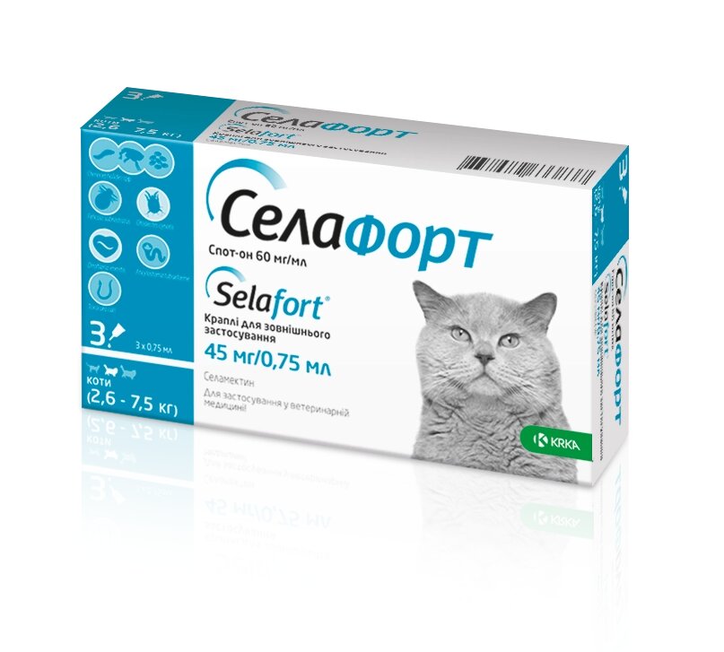 Селафорт спот-он, 45 мг / 075 мл, для котів вагою 2,6 - 7,5 кг від компанії MY PET - фото 1