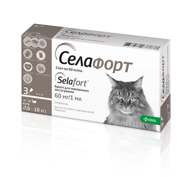 Селафорт спот-он, 60 мг/1 мл, для котів вагою 7,6 - 10 кг, 1 піпетка від компанії MY PET - фото 1