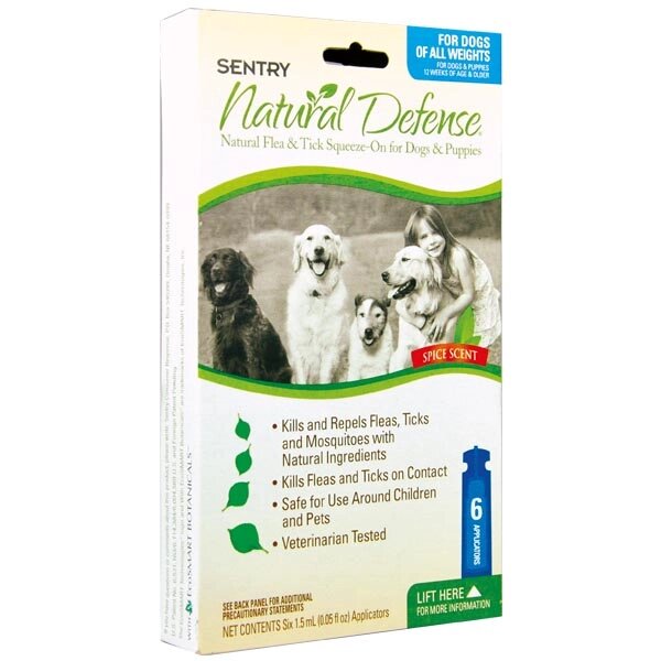 SENTRY Natural Defense Сентро Натуральна ЗАХИСТ краплі від бліх і кліщів для собак і цуценят 6шт. від компанії MY PET - фото 1