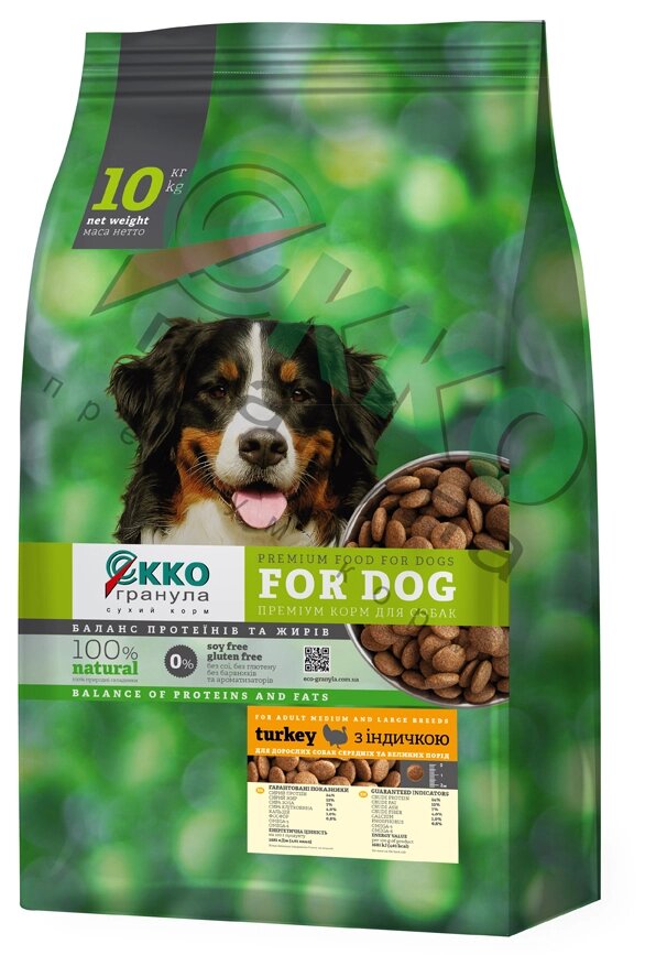 Сухий корм ЕККО гранула  для дорослих собак середніх та великих порід з індичкою шайба 10кг від компанії MY PET - фото 1