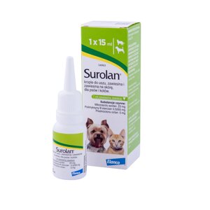 Суролан Surolan вушні краплі для лікування отиту у кішок і собак, 15 мл