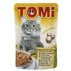 TOMi Poultry + Rabbit консерви для кішок - шматочки в соусі, птиця і кролик (павукові) 100g