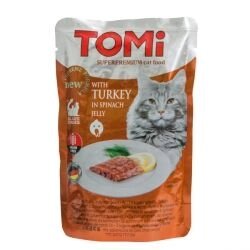 TOMi TURKEY in spinach jelly ТОМИ ИНДЕЙКА В Шпинатна ЖЕЛЕ суперпреміум вологий корм, консерви для кішок, павукові 100 г від компанії MY PET - фото 1