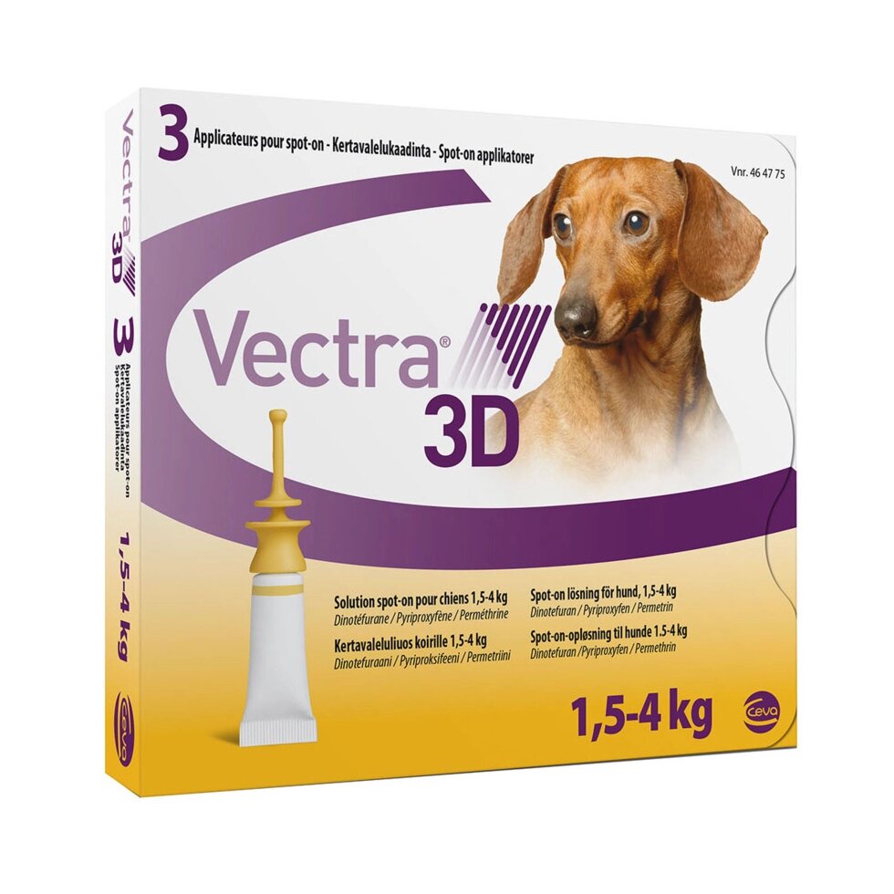 Vectra (Вектра) 3D інсектоакарицидні краплі для собак 1,5-4кг, 3 піпетки. від компанії MY PET - фото 1