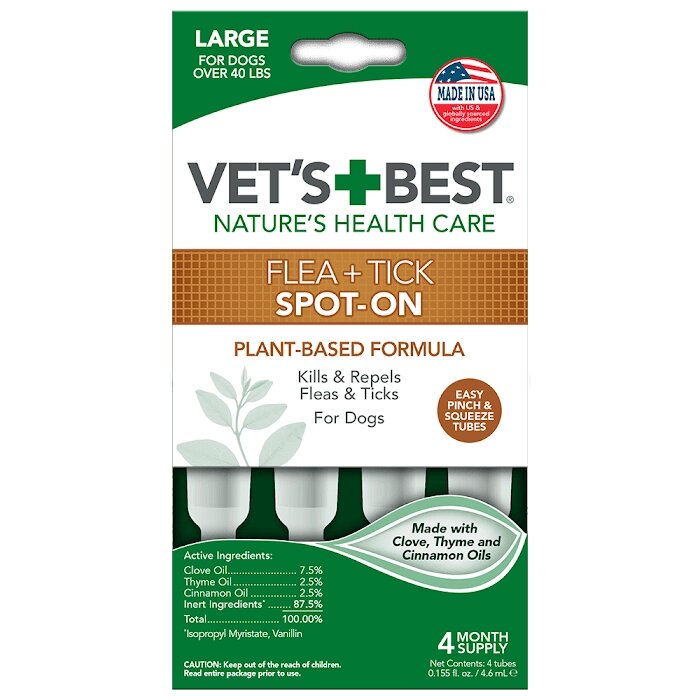 VET`S BEST Flea & Tick Drops Large 4 Тубі для собак вагою від 18кг від компанії MY PET - фото 1
